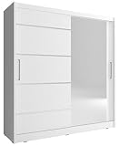 MEUBLO Armoire, Penderie avec 2 Portes coulissantes (L x H x P): 180x200x62 Borneo Alu (Blanc, 180 cm)
