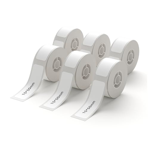 NIIMBOT ラベルシール【6ロール】D110/D11/D101ラベルメーカー対応 JADENS対応 純正感熱ロール紙 感熱ラベルプリンター 印刷用紙 強粘着 耐水 宛名印刷 整理整頓 収納 値札 130枚入り/巻 15x50mm(白)