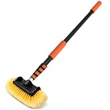 LAANPOLE 12FT Car Wash Brush with Long Handle, Car Cleaning Brush with 12 Inch Soft Bristle, Solar Panels Cleaner with Telescoping Pole for RV, Truck, Boat, House Siding