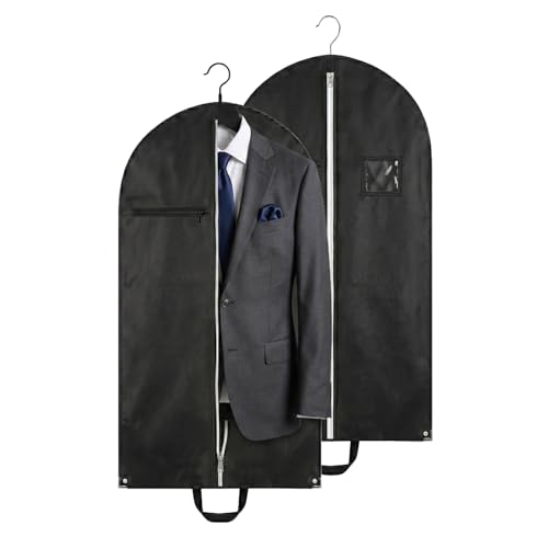 FMLIUY 2 Pack PEVA Waterproof Long Garment Bag Clear Window 24x39 In Black