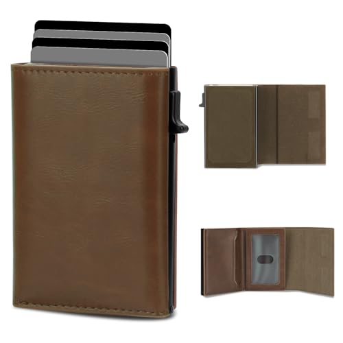 Wallet for Men-RFID Blocking Pop Up Card Holder, Slim Metal Case, Magnetic Closure, 9-14 Card Capacity, ID Window, Cash Slot, Anti-Theft Protection, Minimalist Carbon Fiber Style