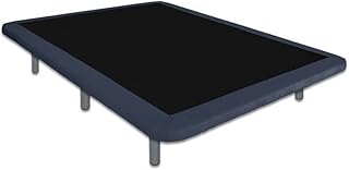 Ventadecolchones - Base Tapizada Modelo Drago con Marco en Tela Antimanchas Azul y Sistema Antiruido con 7 Patas de 27 cm y 7 Barras transversales Medida 150x200 cm