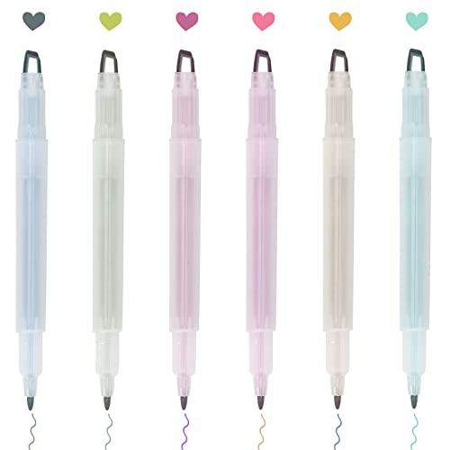 Labuk 6Pcs Clear View Tip Highlighter, Dual Tips Marker Pen, Mild Assorted Colors, See-Through Chisel Tip And Fine Tip, Water Based, No Bleed Dry Fast For Journal Bible Planner Notes(Youth) #TOP17