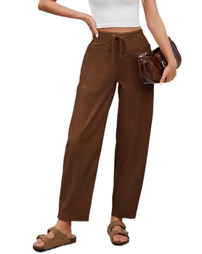 Barrel Pants for Women High Waisted Corduroy Drawstring Elastic Waist Loose Casual Wide Leg Trousers Pants