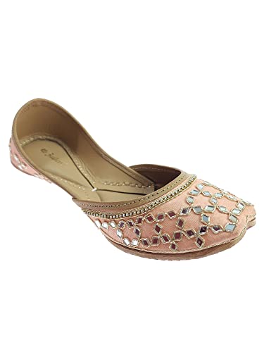 Image of Fulkari Women's Mirror Genuine Soft Leather Juttis | Bite and Pinch Free Jutis | Ladies Punjabi Jutti | Wedding Flat Stylish Mojari | Phulkari Ethnic Flats For Girls |