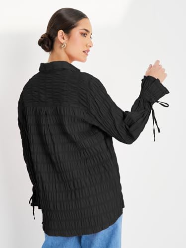 Image of Styli Women Oversized Long Length Textured Shirt | Stylish Casual Shirt for Women | Comfortable Tops | Perfect for Office, Travel & Daily Outfits