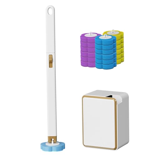 Cepillo de inodoro desechable con recambios, sistema de limpieza montado en la pared para baños, cabezales de limpieza fáciles de usar para una limpieza cómoda del hogar