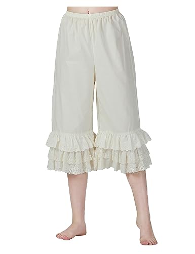 BEAUTELICATE Bloomers Pumphose Damen Baumwolle Pettipants Hosenunterröcke Rüschenhose Hosenrock Für Steampunk Viktorianisches Renaissance Karneval Kostüm Elfenbein (Beige, S)