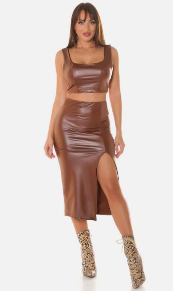 Woman's Two-Piece Skirt/Outfit/PU/Faux Leather Vest Suit,ladies skirt and top, women’s top and bottom2