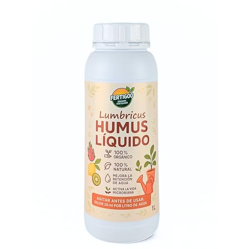 Fertigoo Humus de Lombriz Liquido Orgánico 1L 100% Natural - Abono Vivo Premium para Huerto Urbano, Jardinería y Cultivo - Mejora Suelo, Retiene Humedad y Aporta NPK y Microrganismos Beneficiosos