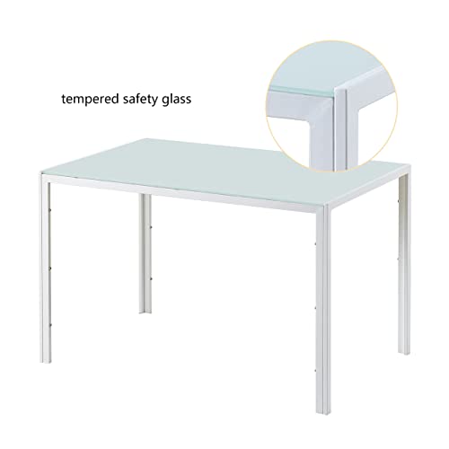 7 Pieces White Glass Dining Table Set For 6,Modern Temper Glass Dining Table With 6 Pu Leather Chairs For Kitchen Dining Room #TOP2