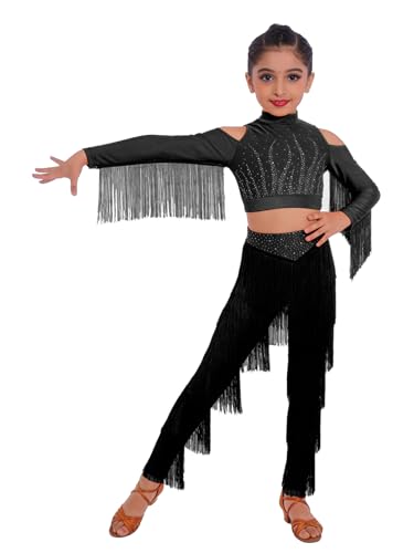 Costume danse latino filles avec haut court et pantalon noir 15-16 ans