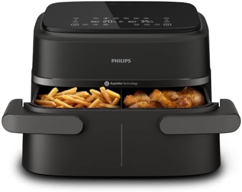 Philips Air Fryer Série 1000 Panier Flexible avec Séparateur Amovible - Airfryer 7.1L, Technologie RapidAir, 10 Modes de Cuisson, 90% Matières Grasses en Moins, Design Compact, App HomeID (NA154/00)
