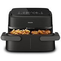 Philips Airfryer Serie 1000, Friggitrice ad aria con singolo/doppio cestello flexi da 7.1L e separatore, doppia resistenza e termostasti separati, RapidAir, 10 modalit&agrave;, compatto, HomeID (NA154/00)