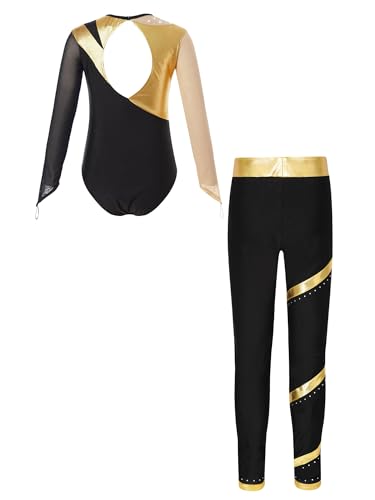 Kids Girls Long Sleeve Gymnastics Leotards with Leggings Sets Figure Ice Skating Outfits2