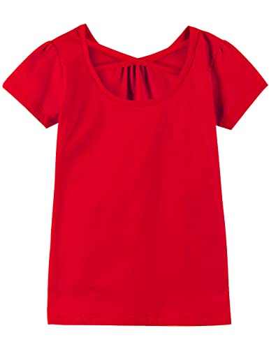 Image of Noomelfish Girls Criss Cross Back T-Shirts Short Puff Sleeve Tee Tops (5-12 Years)
