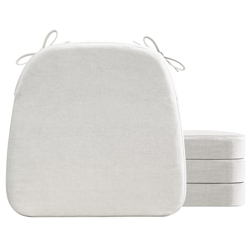 Image of AAAAAcessories D-Shaped Chair Cushions, 2 inch Thick Dining Chair Pads with Ties and Removable, Machine-Washable Cover, 17 inch x 16 inch, Set of 4, Natural Linen