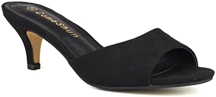 ComeShun Women Low Kitten Heel Mules Slip On Sandals Open Peep Toe Dress Pumps Comfy Sexy Shoes Black Size 9