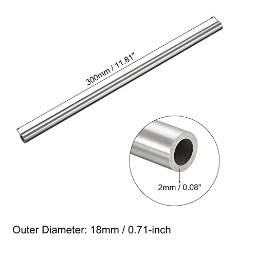 QUARKZMAN 304 Edelstahl Rohr 18mm Außendurchmesser, Runde Nahtlose Edelstahlrohr 2mm Wandstärke, Edelstahl Gerade Rundrohr 300mm Länge, Silber Metallrohr für Industrie Heim Gartendekoration