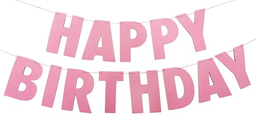 Pink Happy Birthday Banner for Girls Women - Felt NO DIY Happy Birthday Sign, Pink Birthday Party Decorations