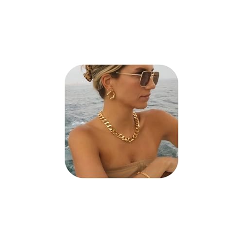 NOKMIT Chunky Cuban Link Curb Chain Necklace for Women Men Dainty 18K Gold Silver Tone Choker Thick Trendy Statement Diamond Cut Punk Hip Hop Cuban Chain Jewelry Gifts Unisex Size 5mm/9mm/13mm/16mm