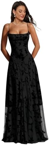 Spaghetti Strap Laces Prom Dress Floral Cowl Neck Bridesmaid Dres...