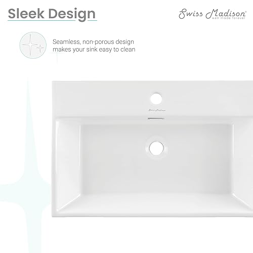 Swiss Madison Claire 24" Wall-Mount Bathroom Sink, Rectangular Ceramic Basin, Space-Saving Modern Design, Single Faucet Hole, Glossy White by Swiss Madison Well Made Forever - Image 6