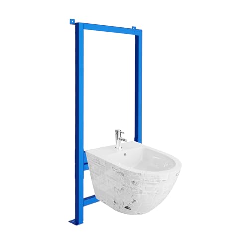 LAVITA Élément mural pour bidet LAV 500 + bidet mural Sofi Paper Kit complet | Bidet mural suspendu avec trou de robinetterie et protection anti-débordement en céramique WC WC hygiénique et facile