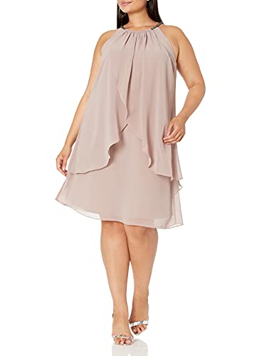 S.L. Fashions womens Plus-size Embellished Halter Neck Tier Special Occasion Dress, Cashmere, 16 Plus