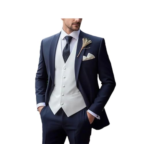 Men Slim Single Breasted Tuxedo 3 Pieces Blazer+Pants+Vest Wedding Formal Work Causal Set