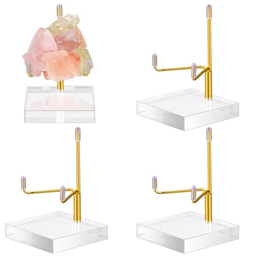 Suzile 4 Pcs Adjustable Metal Arm Display Stand Easel with Acrylic Base Rock Display Easel Holder Acrylic Crystal Clear Plate Stand for Geodes Mineral Agate (Gold, 2 x 2 x 3 Inch) by Suzile - Used condition - US$14.24