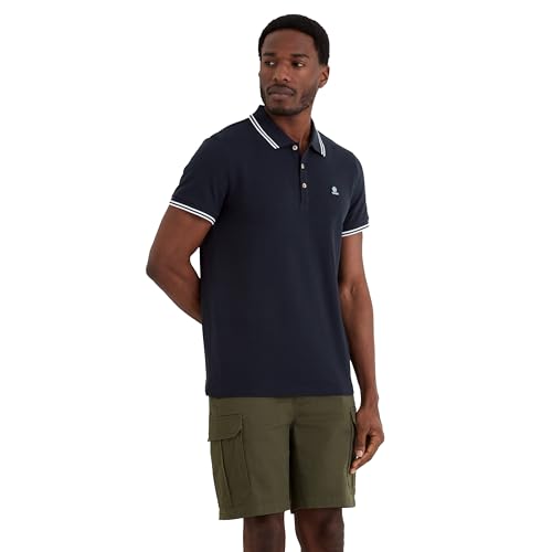TOG24 Biston Men's Polo Shirt, Short Sleeves Cotton Pique Polo, Branded Buttons Dark Indigo