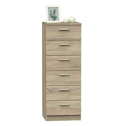 JUANIO Sinfonier Cómoda de 6 Cajones, Mueble para Almacenamiento Extra con Acabado en Roble Cambrian, Dimensiones: 40 cm (Ancho) x 110 cm (Alto) x 40 cm (Fondo)