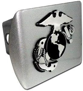 United States US Marine Corps USMC "Brushed Silver with Chrome “EGA” Emblem" Trailer Hitch Cover Fits 2 Inch Auto Car Truck Receiver