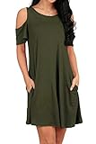 Women's Casual Loose Plain Tunic T-Shirt Dress With Pockets Army Green XL
