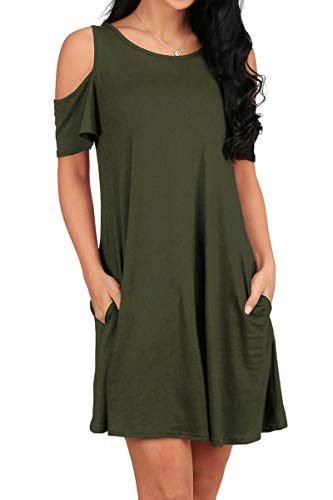 OFEEFAN Women's Casual Loose Plain Tunic T-Shirt Dress with Pockets Army Green XL