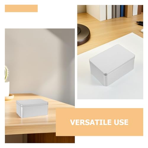 Caja de almacenamiento de metal con diseño elegante y acabado plateado rectangular 4