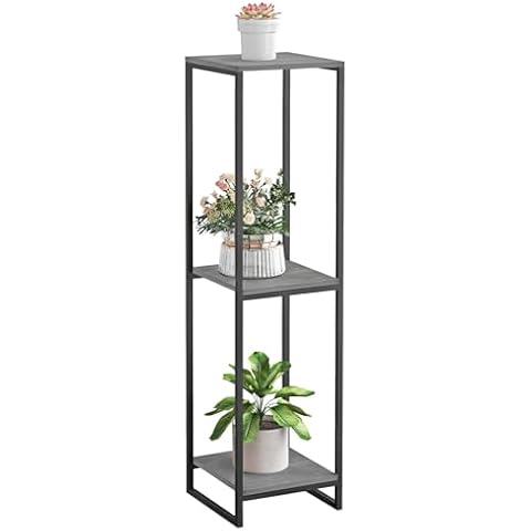 JEPRECO 46" Tall Plant Stand Indoor, 3-Tier Modern Plant Shelf, Corner Flower Pot Holder Organizer for Living Room Balcony Patio Garden (Oak Grey) Cover