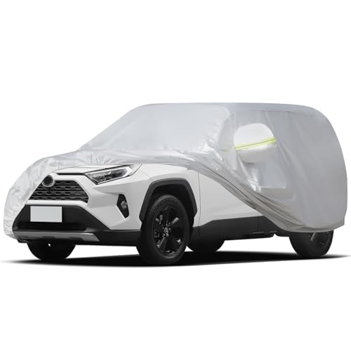 Favoto Car Cover Waterproof Custom Fit for RAV4 Windproof Heavy Duty Car Cover for Automobiles Outdoor with Reflective Strips All Weather Snow Sun Dust UV Protection