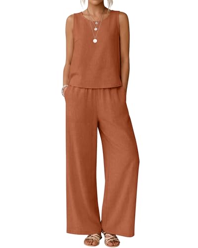 Ficerd Women 2 Piece Summer Outfits Lounge Beach Linen Sets