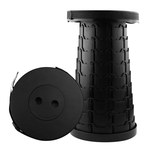 LxsNyvantic Sgabello Pieghevole,Sgabello Telescopico,Con Tracolla, Altezza Regolabile, Capacità Di Carico Fino A 200 Kg, Adatto Per Campeggio All'aperto, Escursioni All'aperto, Feste, Cucina (nero)