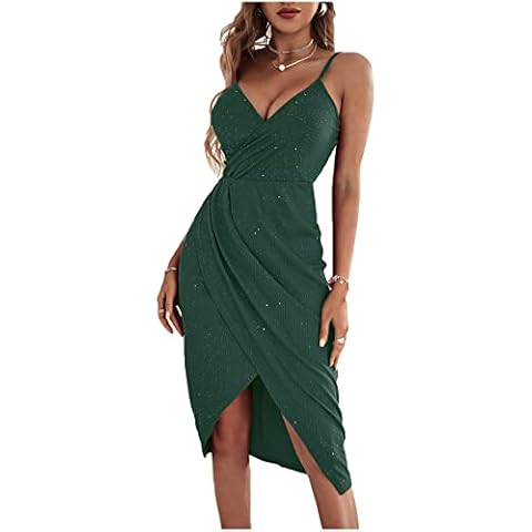 Beaufident Women Glitter Wedding Guest Dresses Spaghetti Straps Stretchy Evening Club Elegant Cocktail Graduation Dress Cover