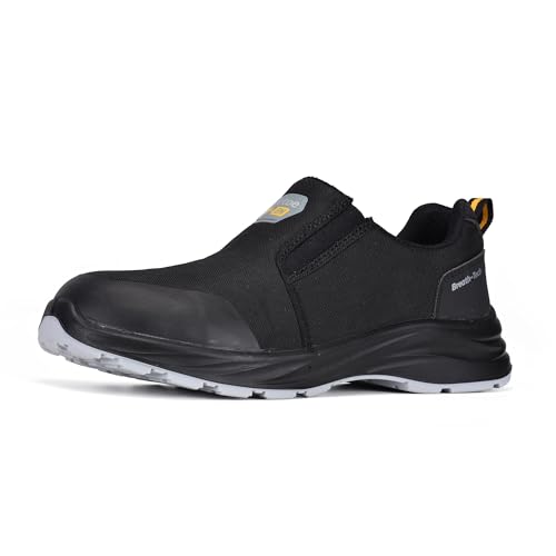 Mens Lightweight Composite Toe Safety Shoes Anti-Fatigue Breathable Work Shoes Slip On Kevlar Puncture Resistant Work Boots