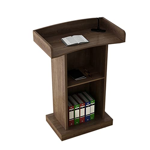 Soporte de podio para atril de madera con estante de almacenamiento para conferencias 2