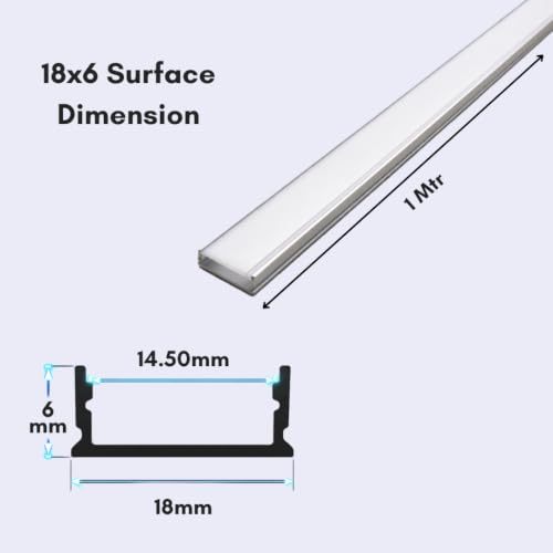 Image of Lighting 18x6mm LED Strip Lights 1 Meter Aluminium Rectangular Concealed Profile Light Channels with Diffused Cover, End Caps and Mounting Clips Without LED Straight Linear, (Pack of 10)