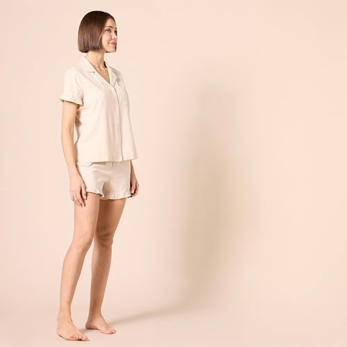 Essentials Dames katoenen modale biezen inkraag pyjamaset ( verkrijgbaar in grote maten), witte stippen print, M