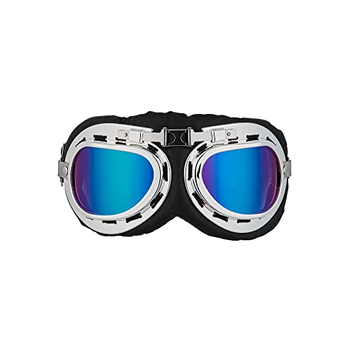 Cabriohaube Cabriomütze Fliegerhaube Oldtimermütze Leder in Schwarz inkl. Panorama Brille Herren Damen Unisex - XL N