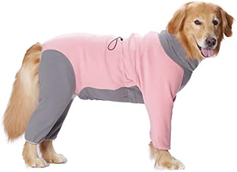 Dog Winter Warm Coats 4-Legs Fleece for Large Medium Dogs, High Collar Dog Cold Weather Coat Full Body Dog Snowsuit Comfort Windproof Dog Sweater (4XL, Pink)