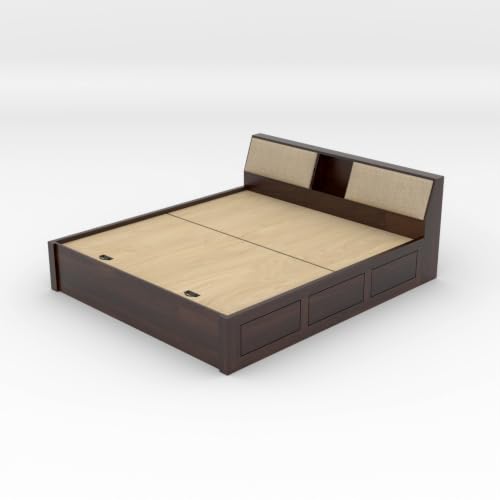 Image of Kunjal FurnitureSheesham Wood King Size Bed with Box Storage Wooden Double Bed Cot Bed Furniture for Bedroom Living Room Home (Honey Finish)