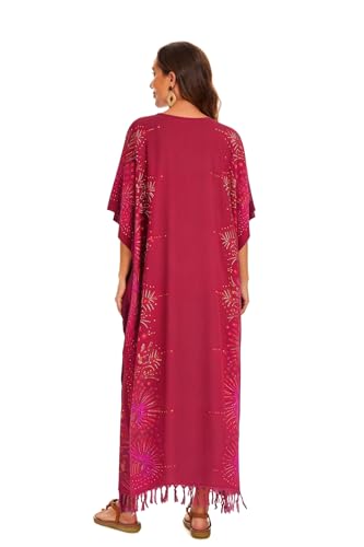 Image of Beautybatik Boho Flora Printed Women Plus Size Kaftan Kimono Loungewear Maxi Long Dress Size XL to 4X